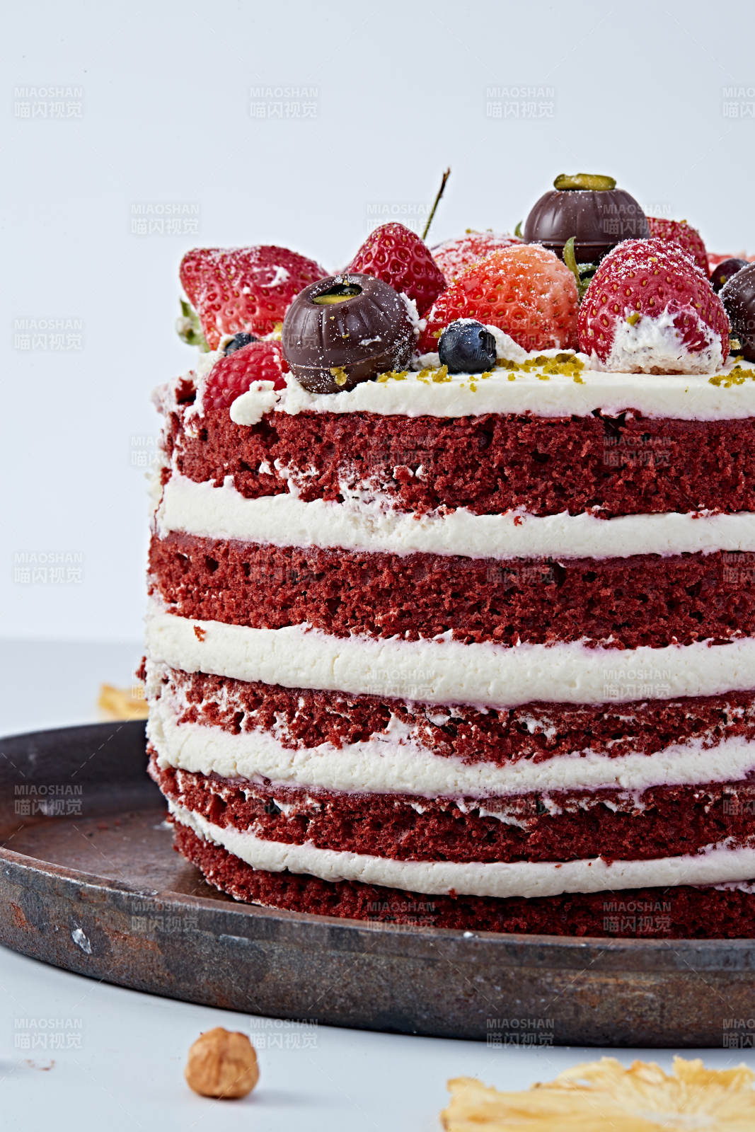 奶油抹茶鲜水果蔓越莓馅料多层蛋糕图片