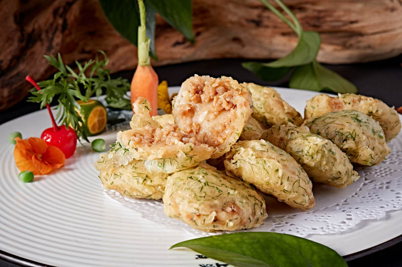 肉馅茴香拖面炸藕夹图片