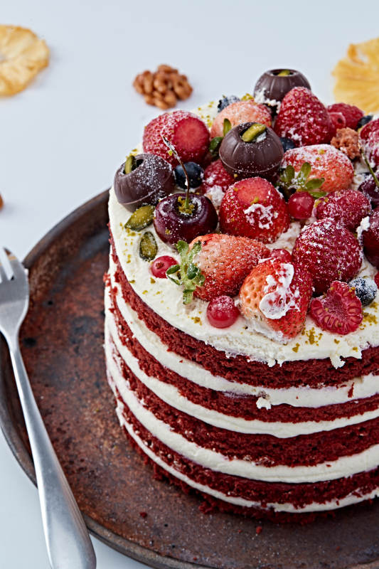 奶油抹茶鲜水果蔓越莓馅料多层蛋糕图片