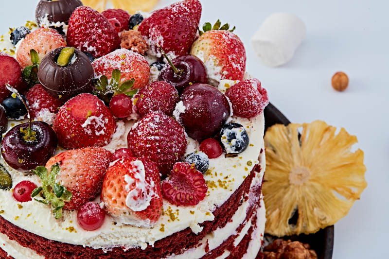 奶油抹茶鲜水果蔓越莓馅料多层蛋糕图片