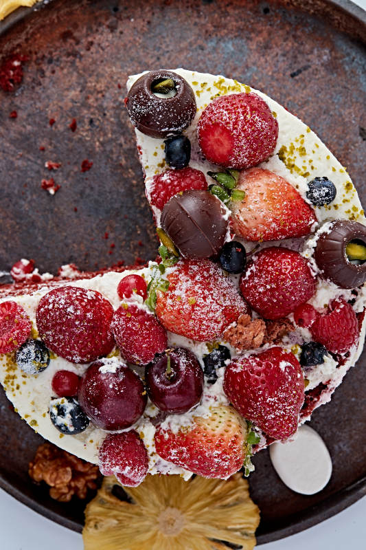 奶油抹茶鲜水果蔓越莓馅料多层蛋糕图片