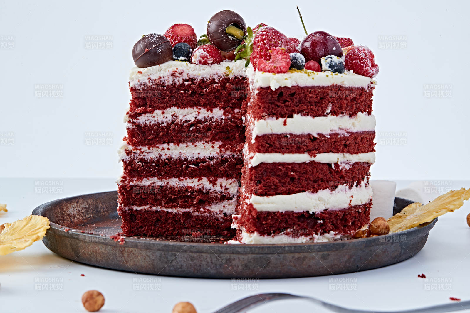 奶油抹茶鲜水果蔓越莓馅料多层蛋糕图片