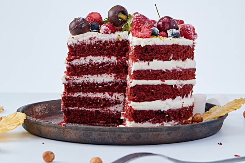 奶油抹茶鲜水果蔓越莓馅料多层蛋糕图片