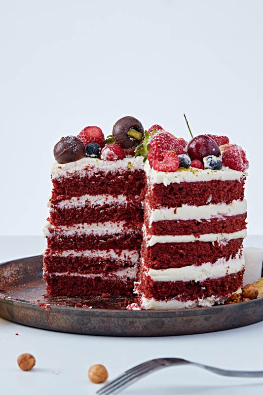 奶油抹茶鲜水果蔓越莓馅料多层蛋糕图片