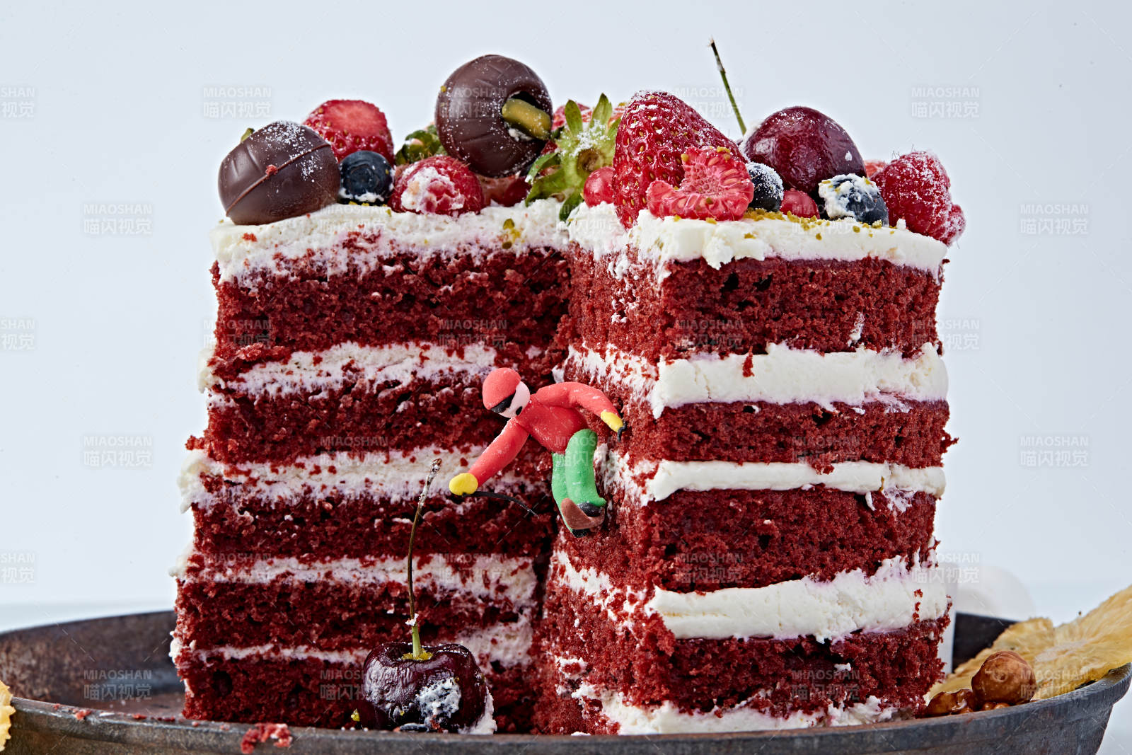 奶油抹茶鲜水果蔓越莓馅料多层蛋糕图片