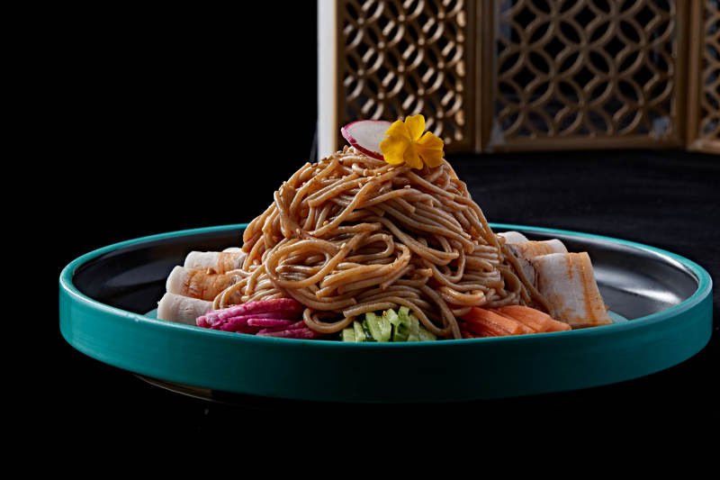 菜丝五花肉凉拌莜面饸饹图片