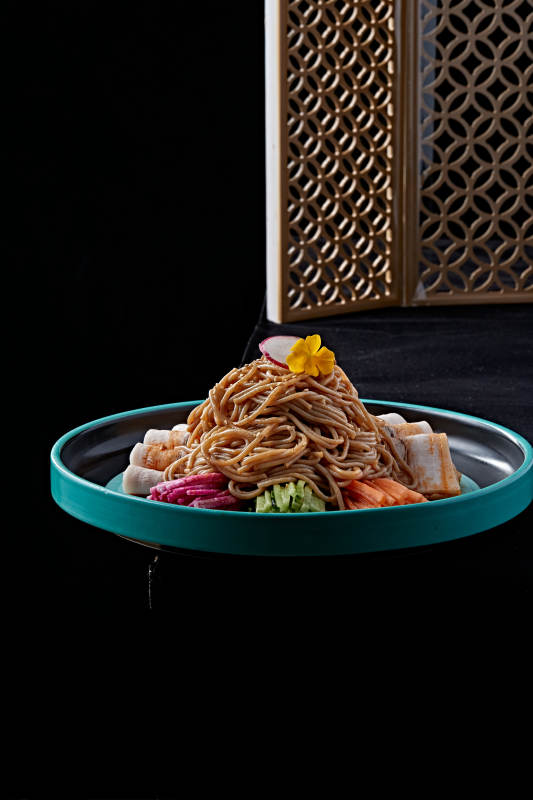 菜丝五花肉凉拌莜面饸饹图片