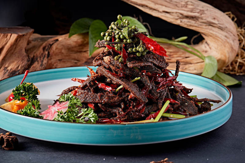 川香麻辣火边子烧肝丝图片