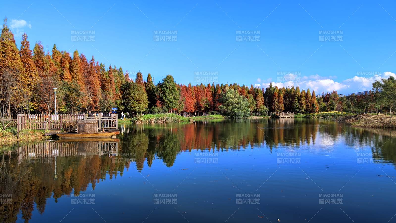 秋湖倒影美景 昆明海洪湿地公园风光图片