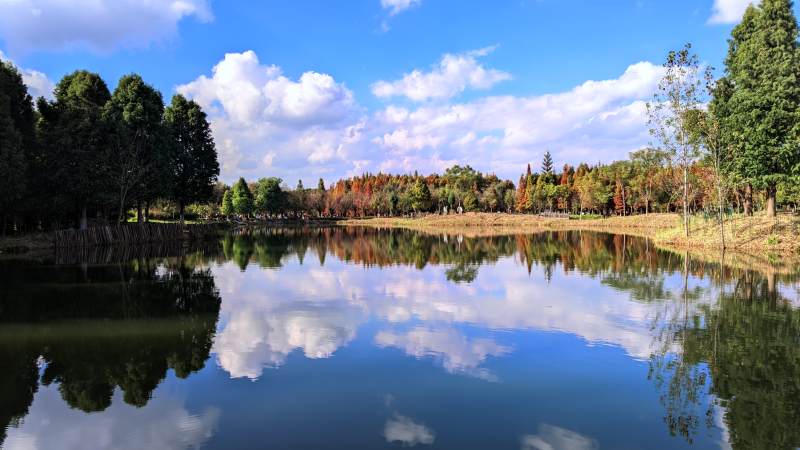 湖光云影秋色美 昆明海洪湿地公园风光图片