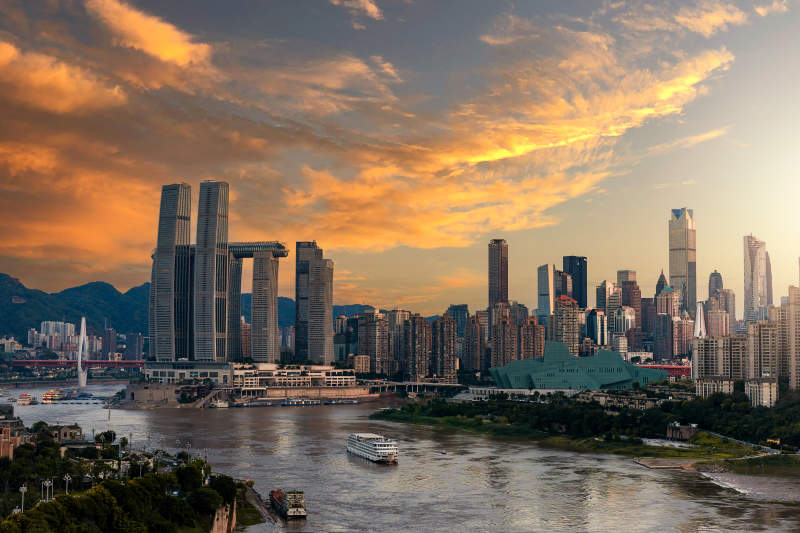 重庆城市天际线日落图片