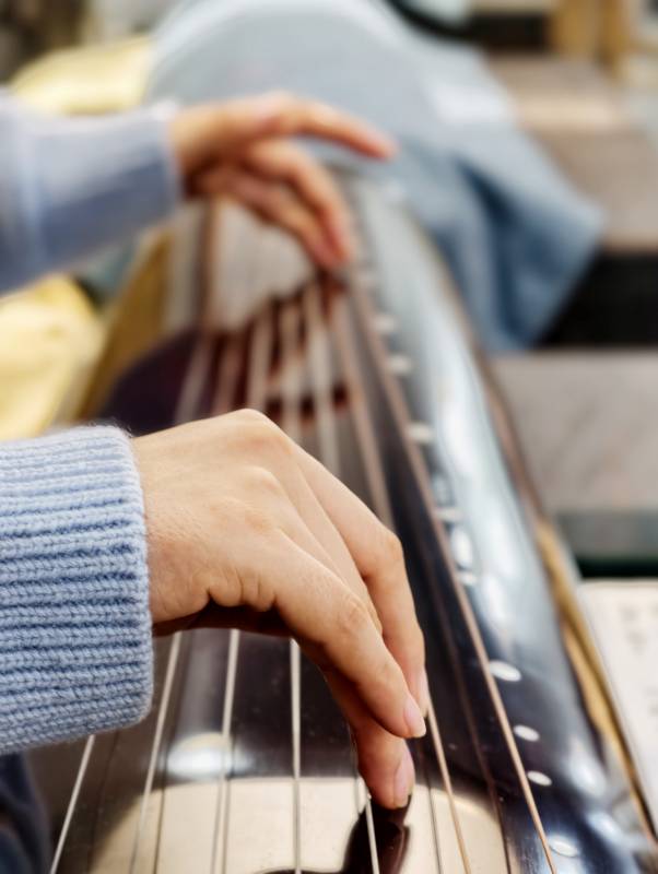 古琴演奏特写图片