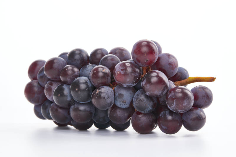 白色背景上摆放的水嫩新鲜紫葡萄图片