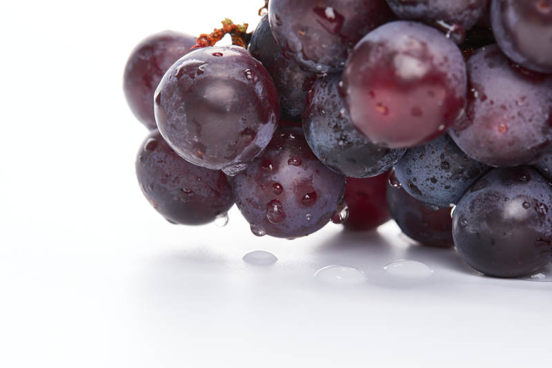 白色背景上摆放的水嫩新鲜紫葡萄图片