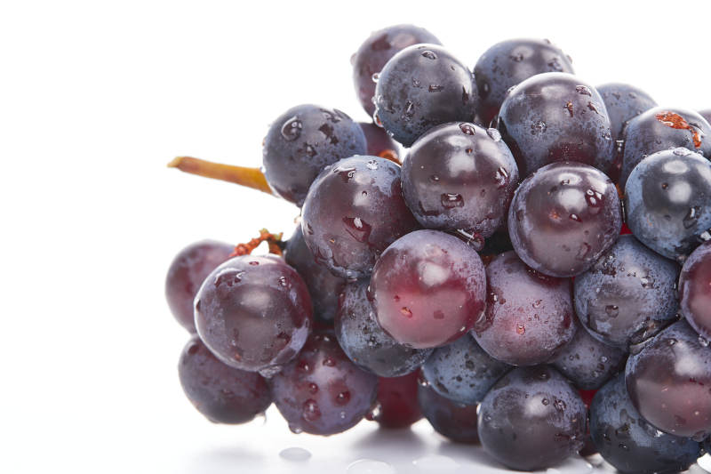 白色背景上摆放的水嫩新鲜紫葡萄图片