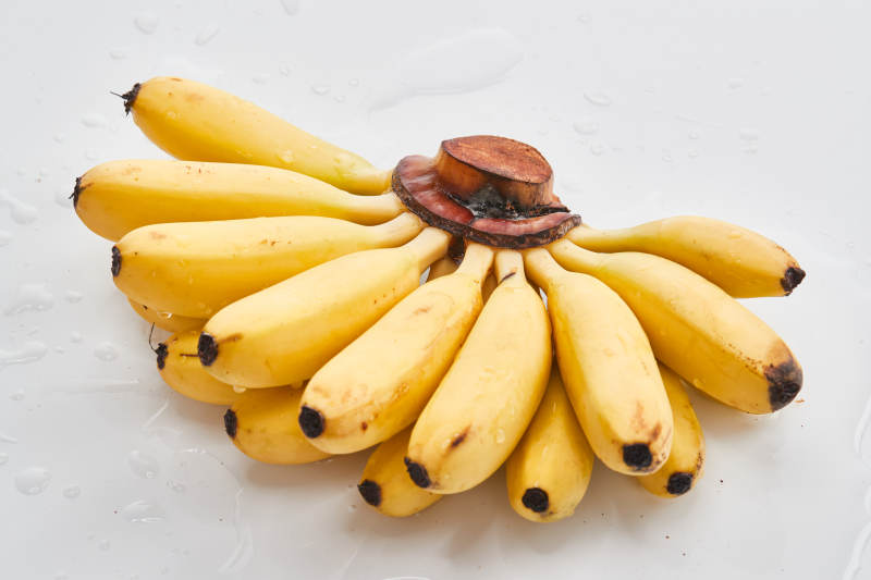 白色背景上摆放的新鲜香蕉图片