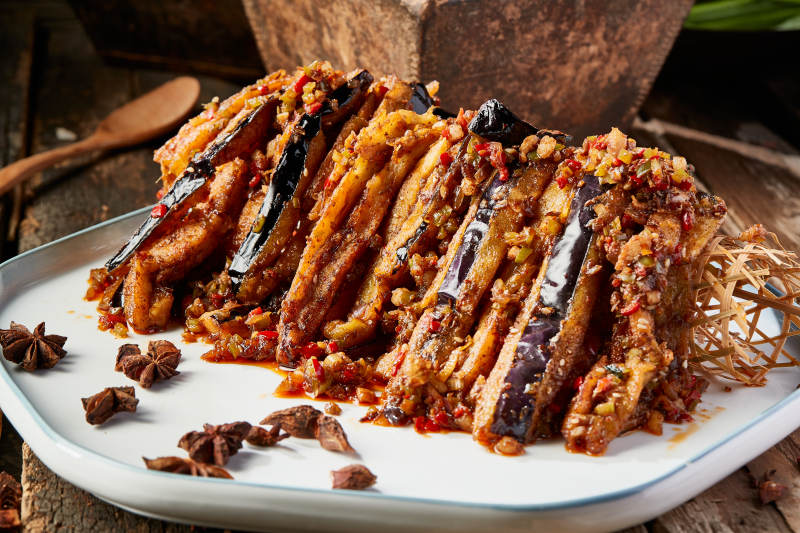 肉沫竹篓酱茄子图片