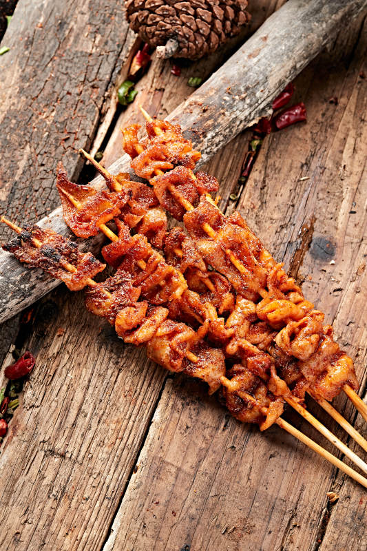美味串烤鸡皮图片