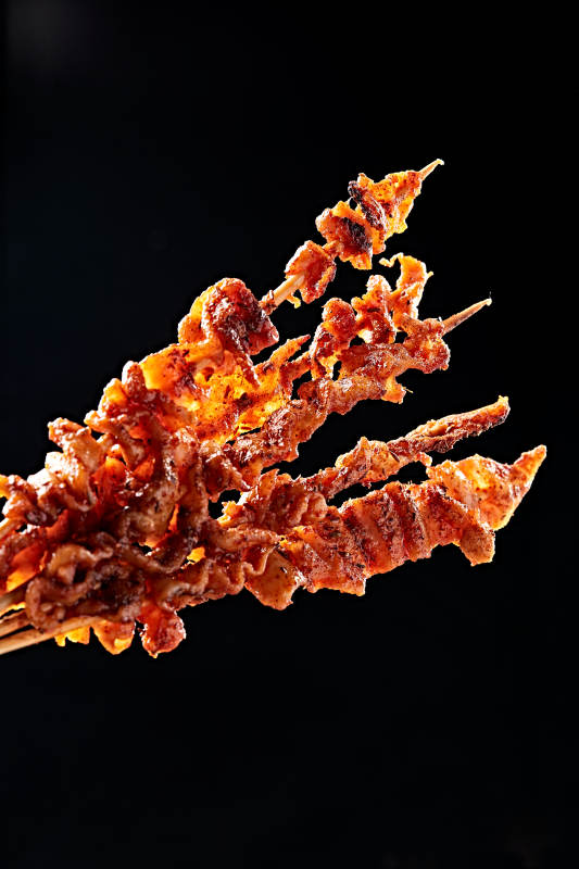 美味串烤鸡皮图片