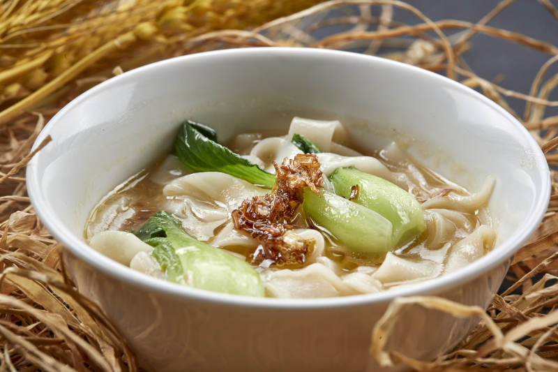 老陕面食葱油渣油菜素汤扯面图片