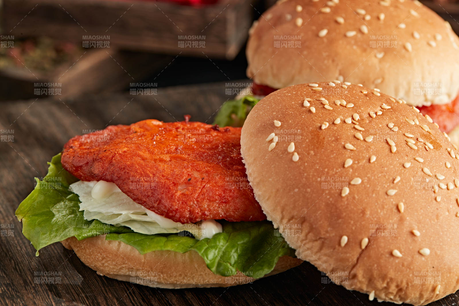 美味炸鸡汉堡包图片