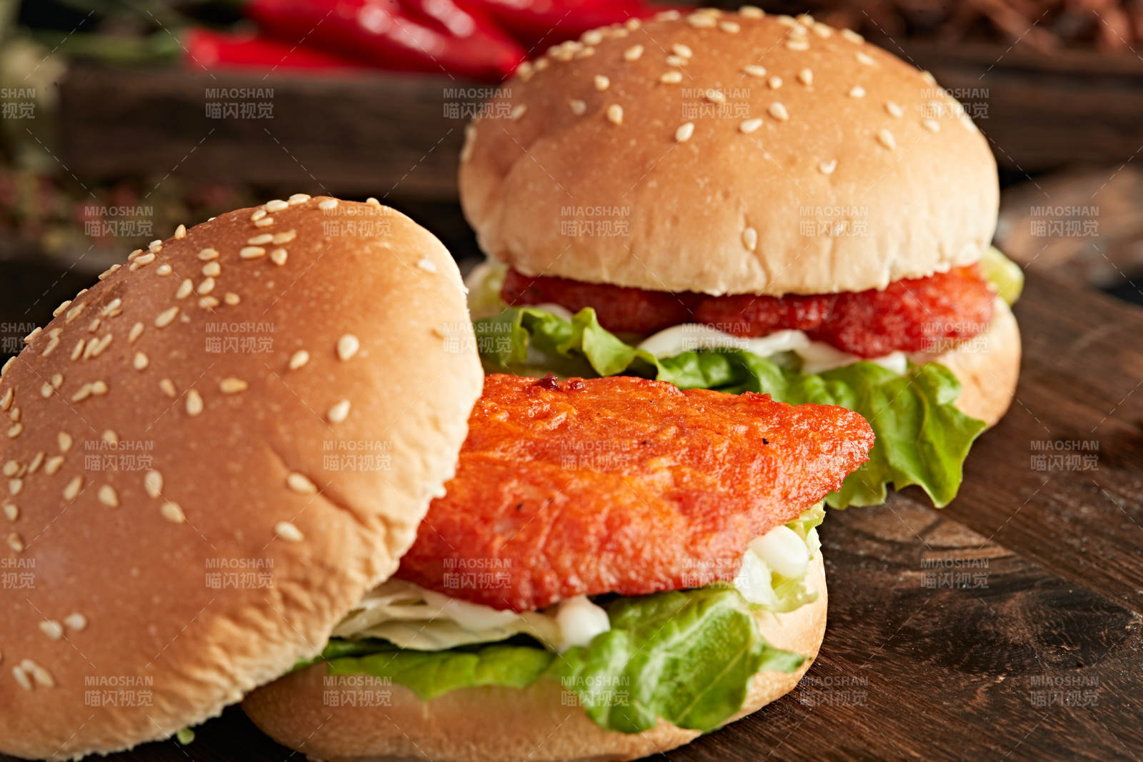 美味炸鸡汉堡包图片