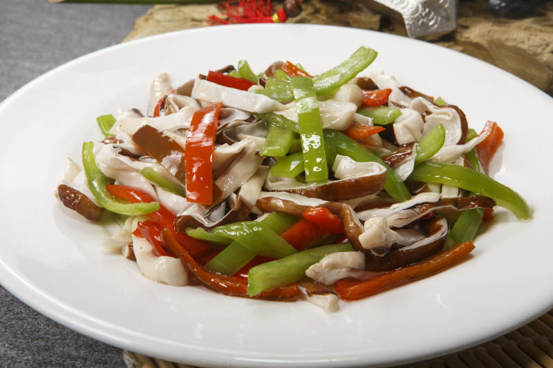 彩椒爆炒螺片山珍菌图片
