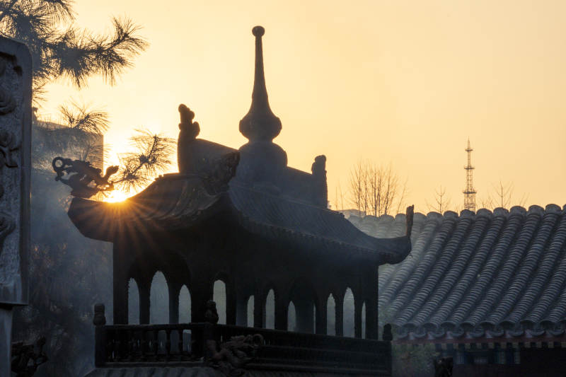 夕阳下的白云观图片