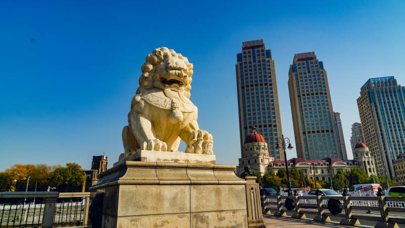 天津狮子桥石狮守卫城市天际图片