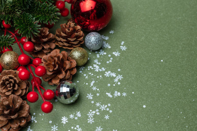 圣诞装饰松果静物图片