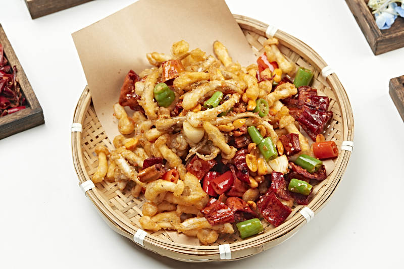 香辣酥炸鱿鱼须海鲜菇图片