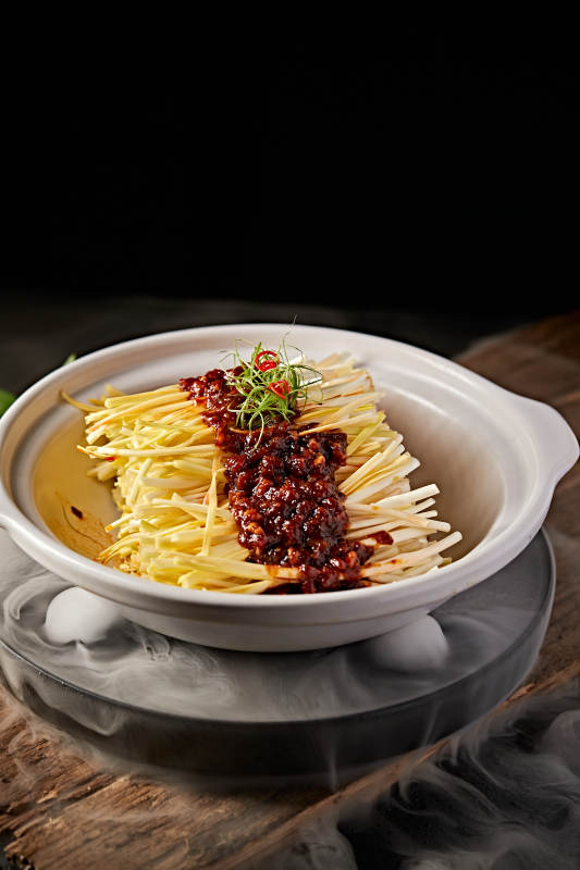 砂锅肉酱焗蒜黄图片