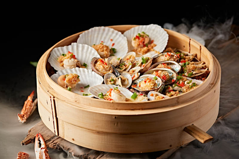 笼屉香蒸蒜蓉香辣海鲜大咖图片