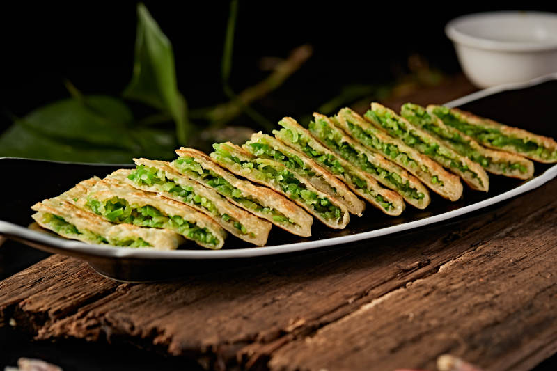 青椒丝豆角丝馅料烙大饼图片