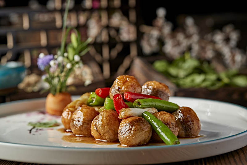 杭椒葱香烧肉馅酿口蘑图片