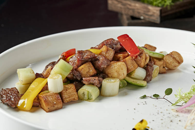 黑胡椒杏鲍菇牛仔粒图片