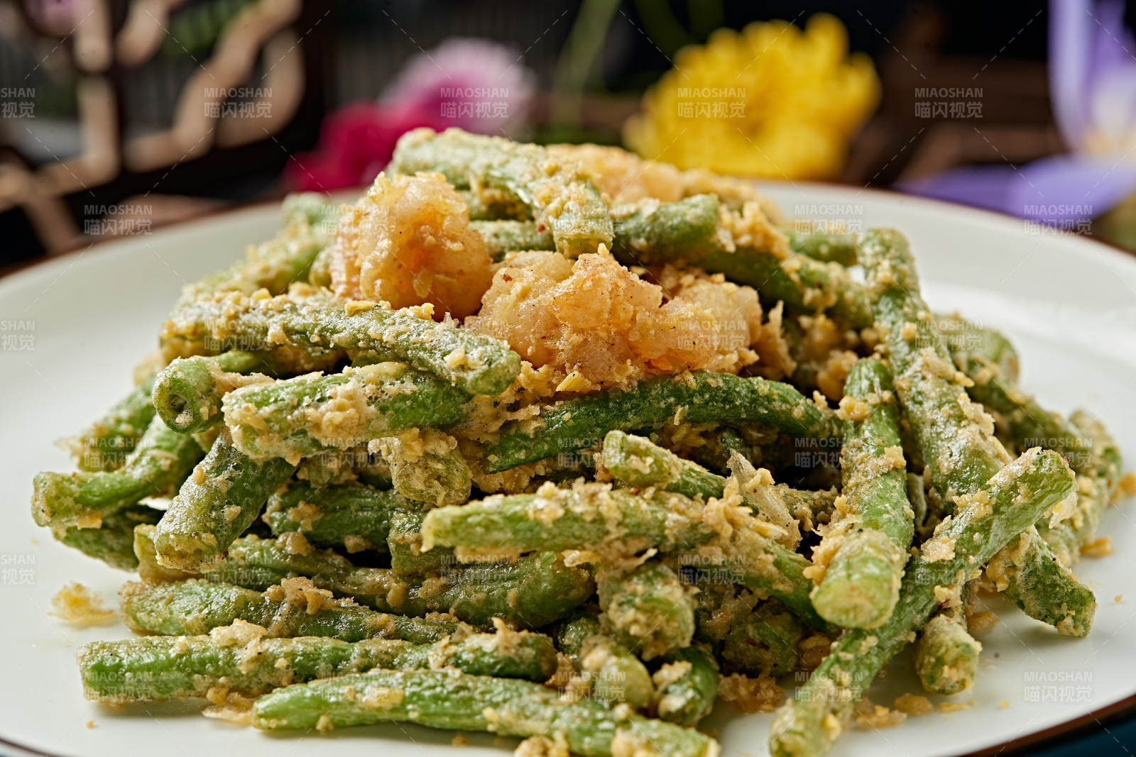 咸蛋黄焗大虾仁豇豆角图片