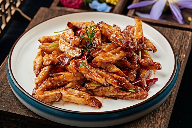 糖醋油炸怪味茄条图片