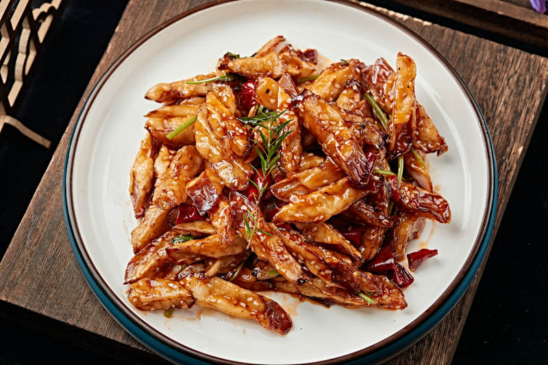 糖醋油炸怪味茄条图片