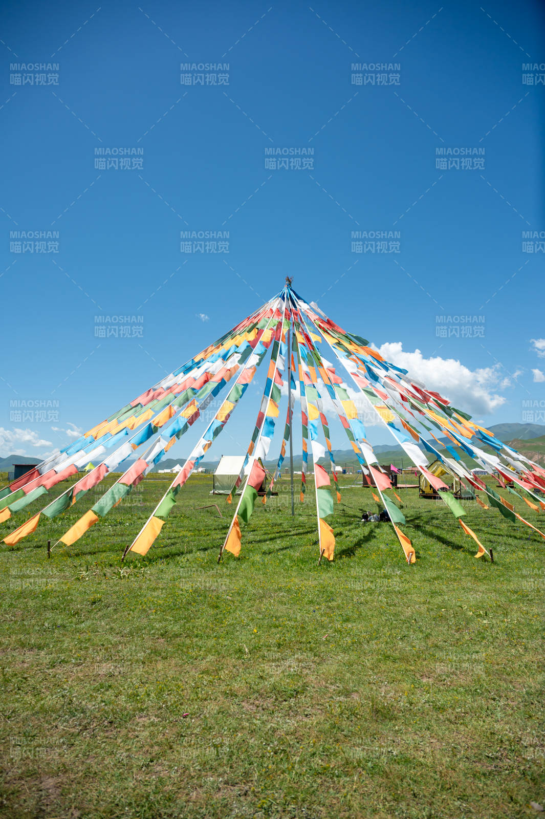 彩旗飘扬的草原。图片