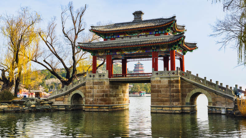 颐和园豳风桥古桥亭台映水色图片