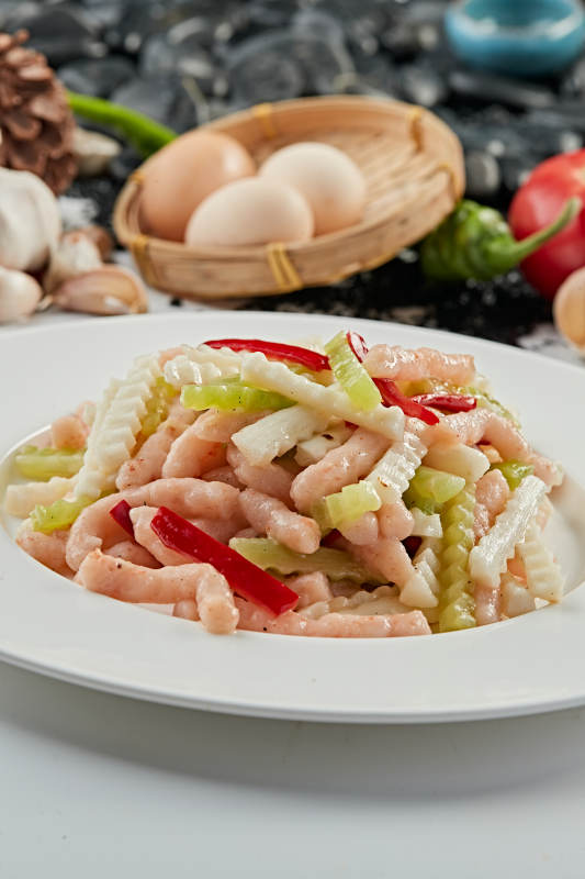 彩椒莴笋辣炒鲜虾柳图片