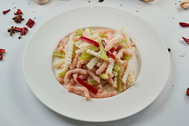 彩椒莴笋辣炒鲜虾柳图片