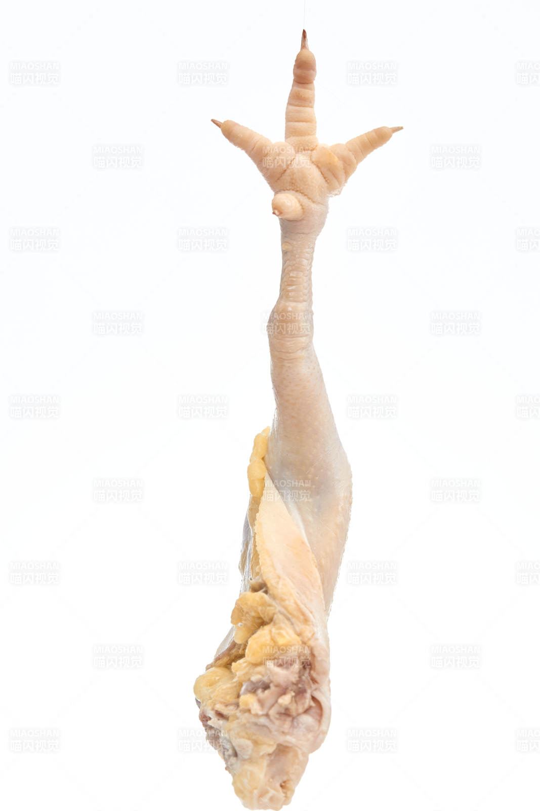 摆放在白色背景上分切好的生鲜鸡腿图片