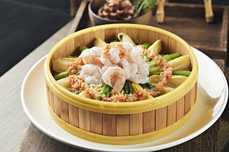 蒜蓉菜心娃娃菜蒸大虾仁图片