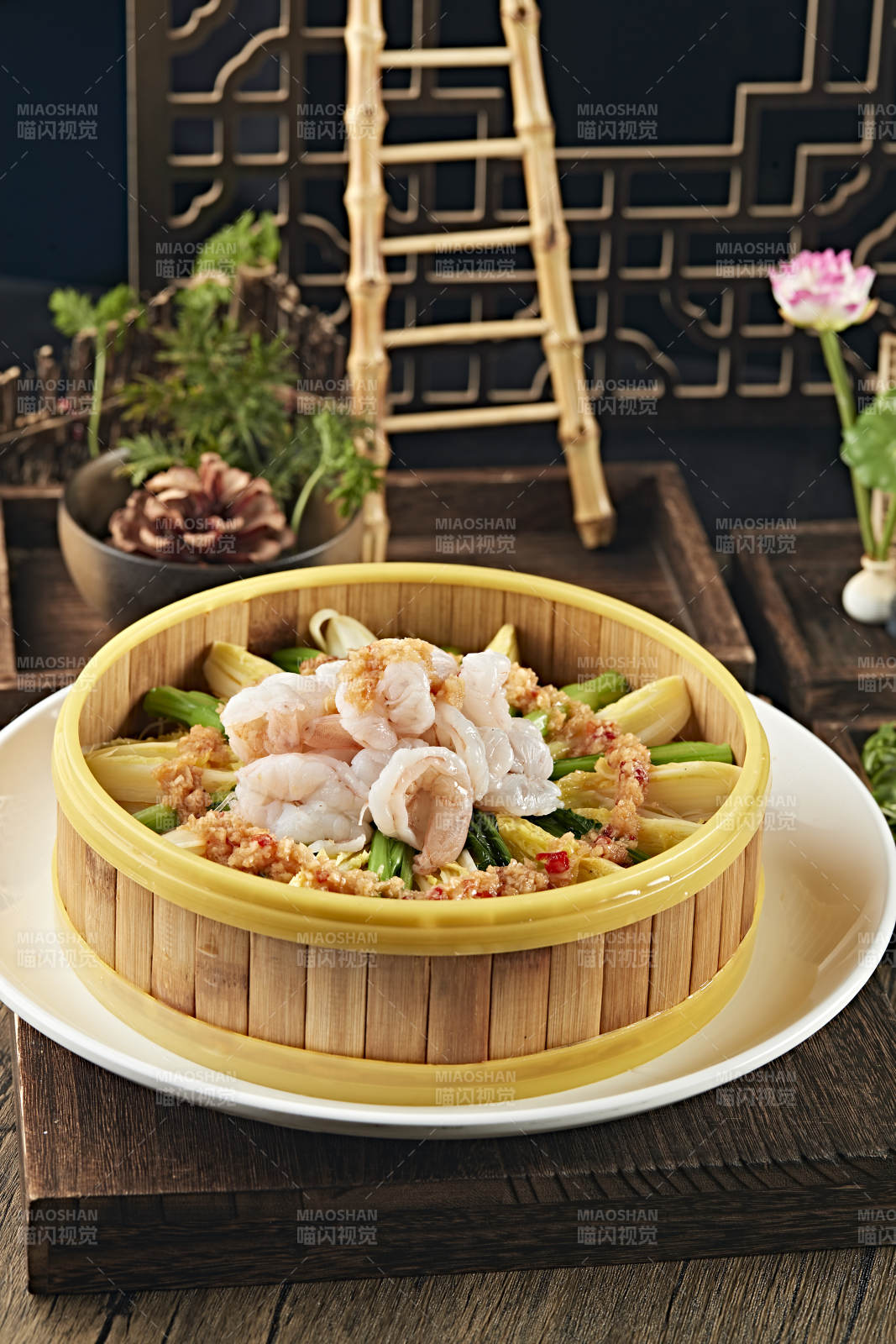 蒜蓉菜心娃娃菜蒸大虾仁图片