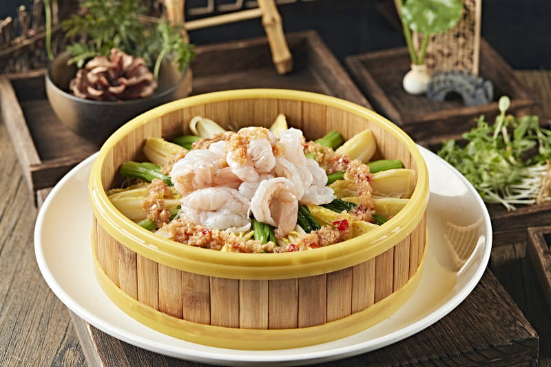 蒜蓉菜心娃娃菜蒸大虾仁图片