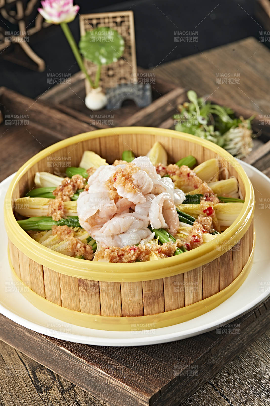 蒜蓉菜心娃娃菜蒸大虾仁图片