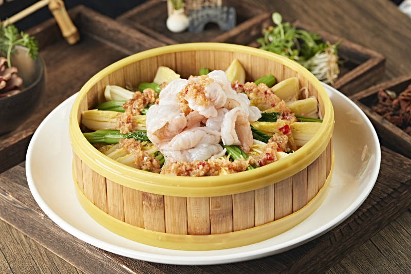 蒜蓉菜心娃娃菜蒸大虾仁图片