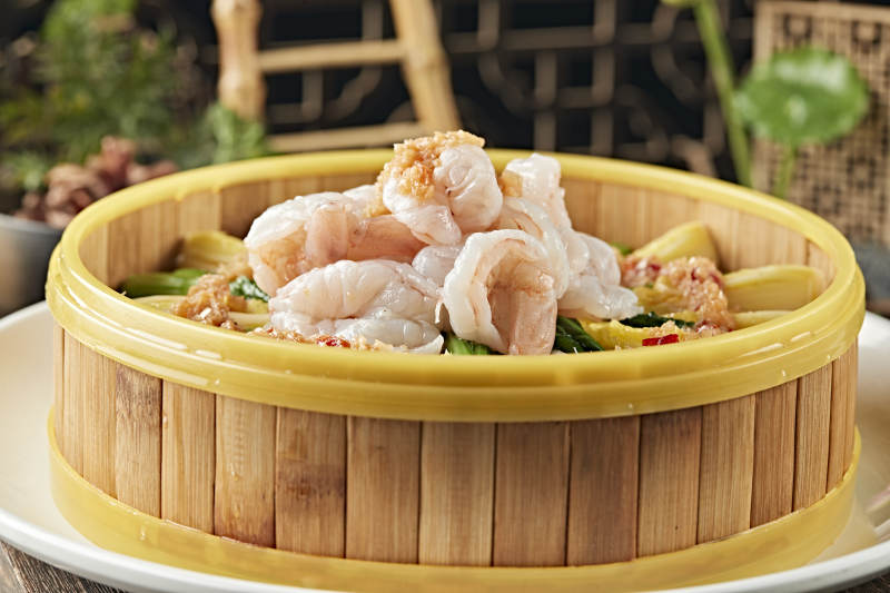 蒜蓉菜心娃娃菜蒸大虾仁图片